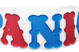 Reminderband made for Panic At The Disco on white silicone with two ink colors