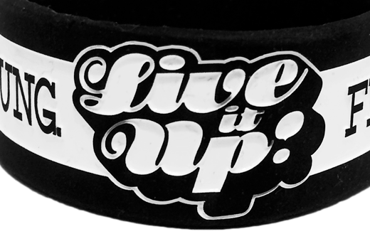 Customized Rubber Bracelets for Live It Up Printed By Wristband Bros in black
