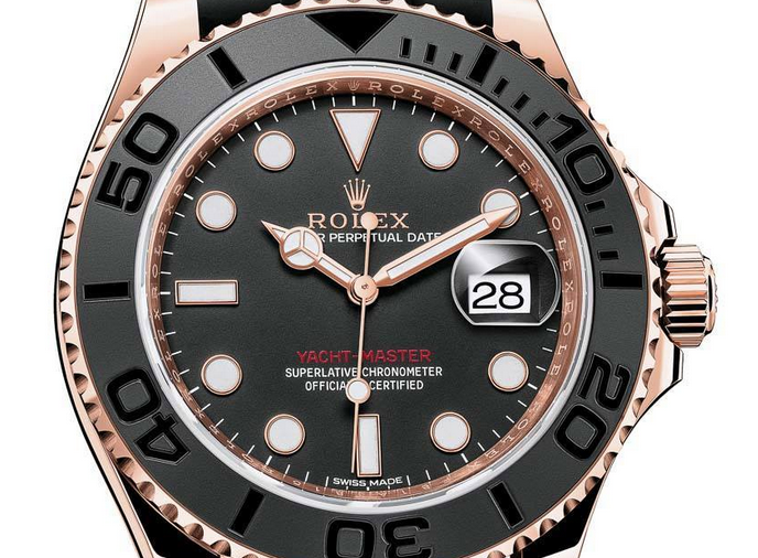 close up of Rolex Yachtmaster with rubber bracelet