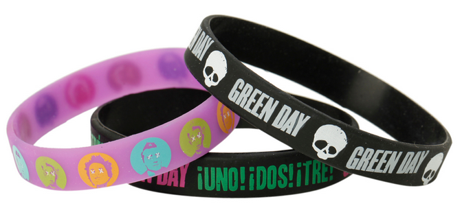 Green Day Silicone Wristbands 3 pack on sale through Hot Topic