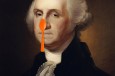 george washingon spoontember portrait with orange spoon on his nose