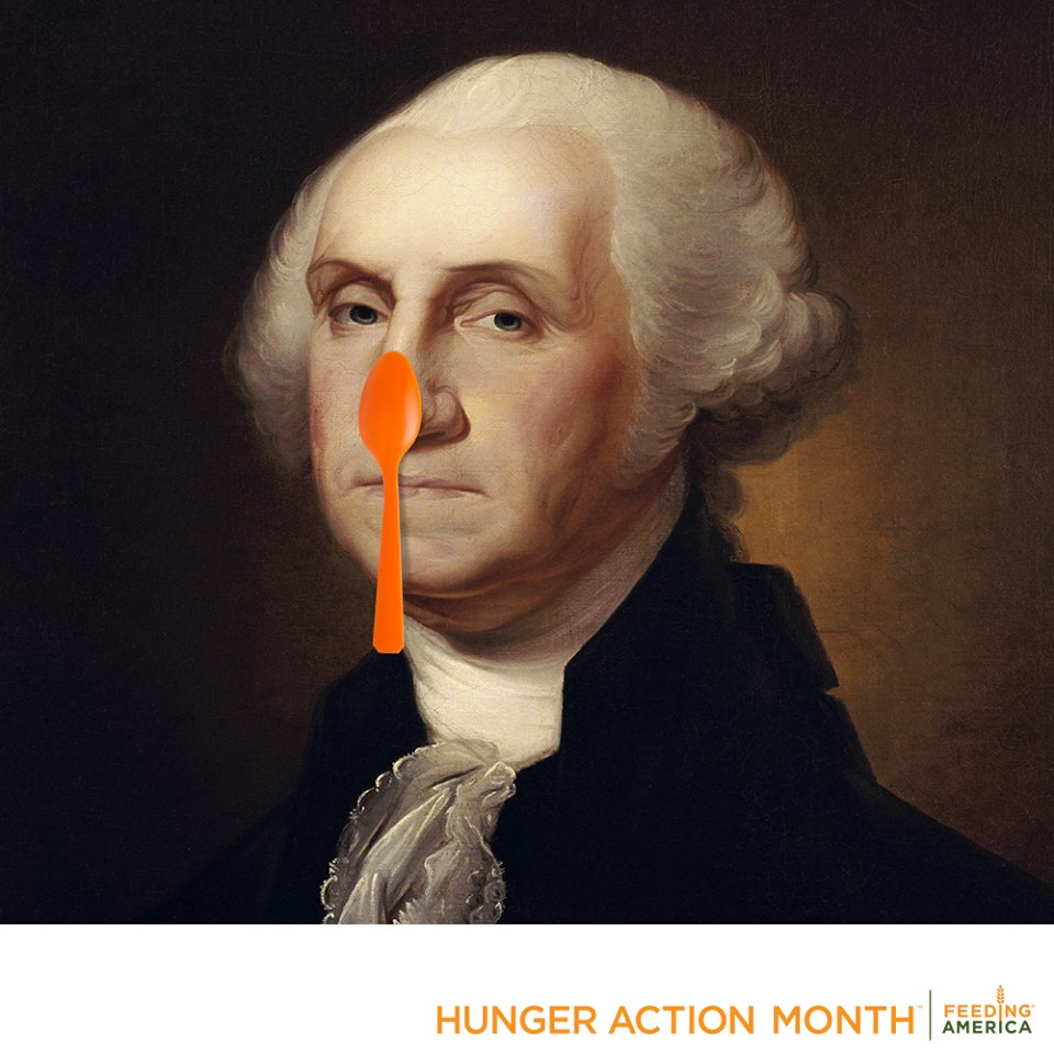 george washingon spoontember portrait with orange spoon on his nose
