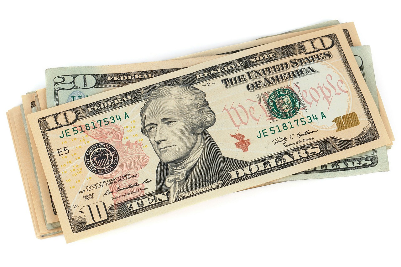 pile of money on white background