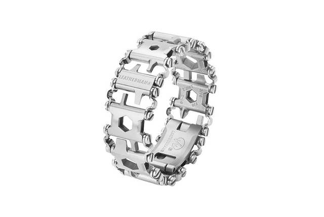 leatherman tread bracelet on white background