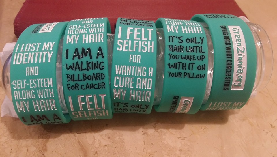 Green Zinnia wristbands made by wristband bros