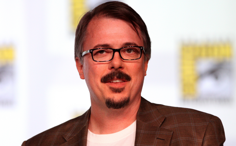 vince gilligan at comic con in casual suit jacket and black glasses