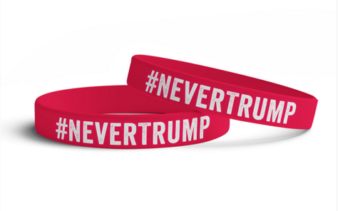 #nevertrump wristbands sold by marco rubio in red with white text