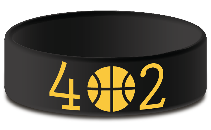 402 wristband in black with yellow text