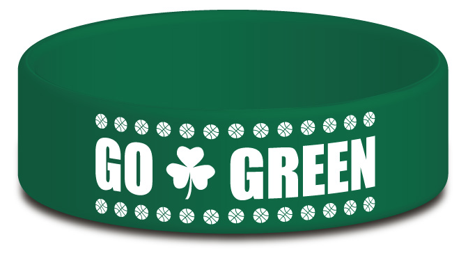 go green rubber basketball wristband with shamrock