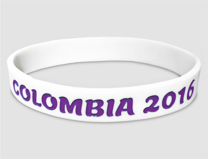 columbia 2016 wristband with message in purple