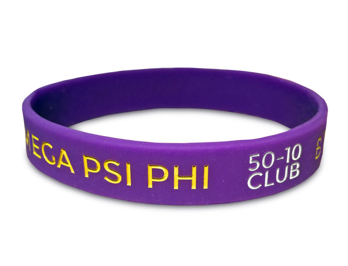 wristband with stacked message saying 50 10 club