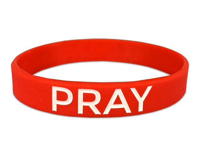 pray bracelet for a cause in red with white text