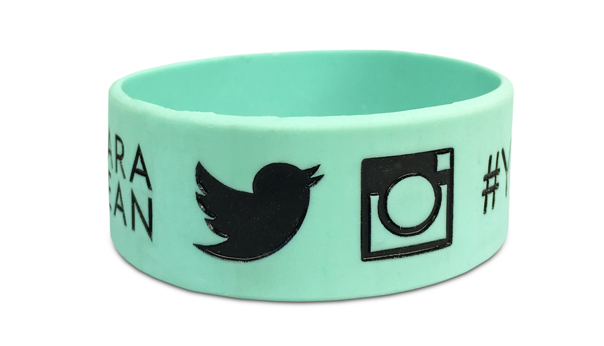 social media wristband with twitter and instagram icons