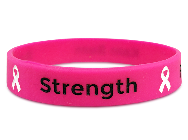 strength pink wristband with white ribbons