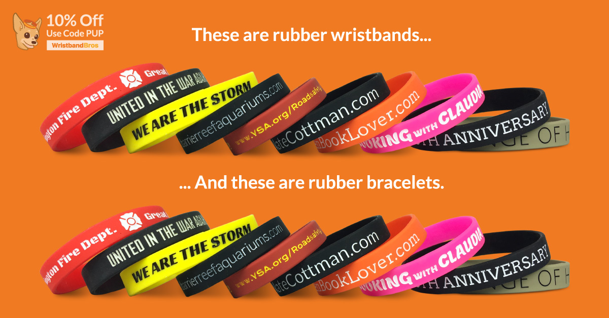custom rubber bracelets and rubber wristbands picture showing they are the same product
