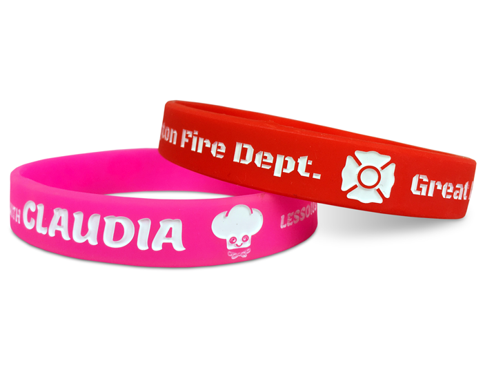 personalized rubber bracelets in red and pink