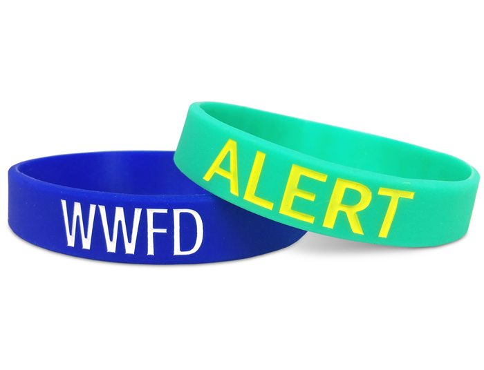 personalized rubber bracelets in teal and blue