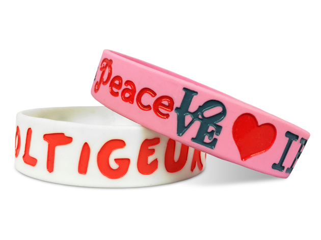 wide silicone wristbands in pink and white