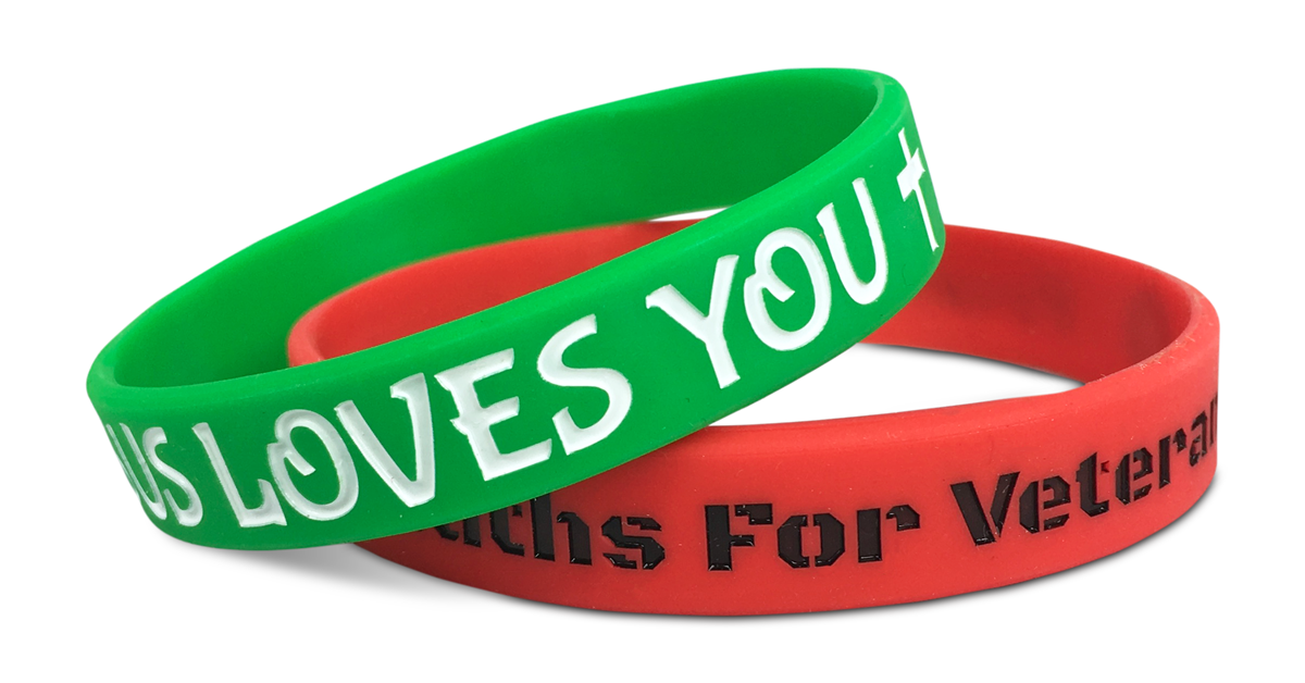 personalized rubber bracelets in red and green