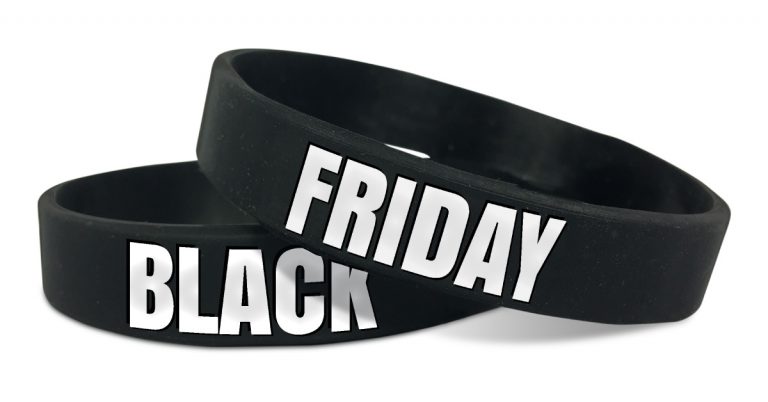 black friday wristbands with white text