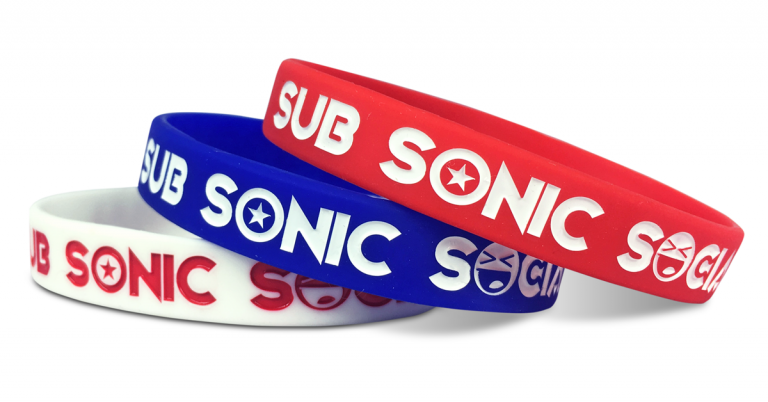 sub sonic social wristbands in red, white and blue
