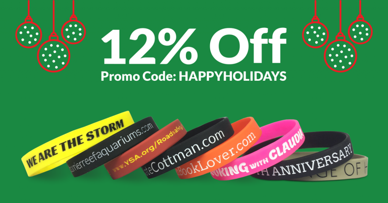 happy holidays sale featuring custom silicone wristbands