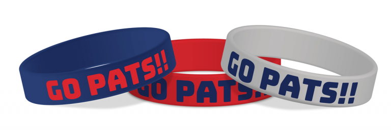 go pats wristbands featuring blue, gray and red