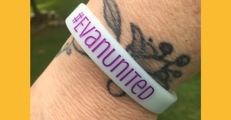 #evanunited wristbands worn on a wrist