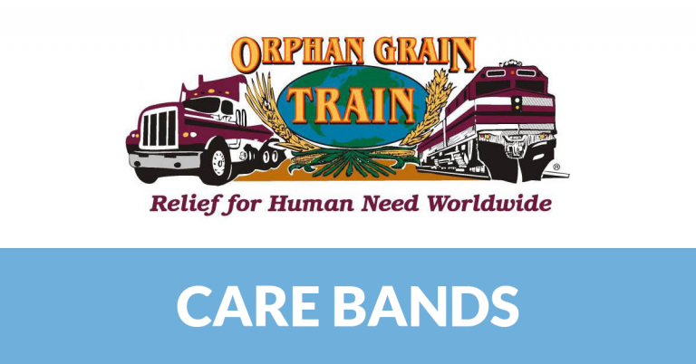 Orphan Grain Train logo with trucks and the words Care Bands